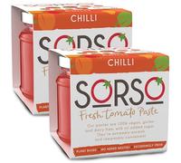 SORSO Chilli Tomato Paste 2x220g | Vegan, No Added Sugar, Gluten-Free | Natural Italian Recipe | Made in London | Use for Pizza, Pasta, Ketchup, Dip or Soup | 28kcal - 98% Vine Tomatoes