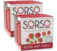 SORSO Extra Hot Chilli Tomato Paste 2x220g | Vegan, No Added Sugar, Gluten-Free | Natural Italian Recipe | Made in London | Use for Pizza, Pasta, Ketchup, Dip or Soup | 28kcal - 97% Vine Tomatoes
