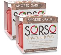SORSO Smoked Garlic Tomato Paste 2x220g | Vegan, No Added Sugar, Gluten-Free | Natural Italian Recipe | Made in London | Use for Pizza, Pasta, Ketchup, Dip or Soup | 24kcal - 98% Vine Tomatoes