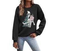 Sorta Merry Sorta Scary Christmas Sweatshirt Women Half Xmas Tree Half Skeleton Print Funny Pullover Excitement Top Christmas Jumpers for Women