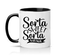 Sorta Sweet Sorta Savage 11oz Ceramic Novelty Mug Sassy Personality Sarcastic Humour Tea Coffee Cup Gift Black