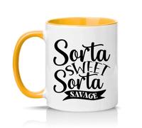 Sorta Sweet Sorta Savage 11oz Ceramic Novelty Mug Sassy Personality Sarcastic Humour Tea Coffee Cup Gift Golden Yellow