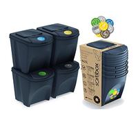 Sortibox Kitchen Rubbish Bins (80 Litres, 4 x 20 Litres) Waste Paper Bin Container Rubbish Separator Collector Organic Waste Bathroom Bin Set of 4, charcoal, 39,2 x 29,3 x 33,5 cm