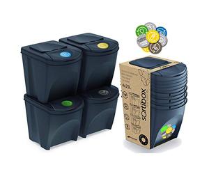 Sortibox Kitchen Rubbish Bins (80 Litres, 4 x 20 Litres) Waste Paper Bin Container Rubbish Separator Collector Organic Waste Bathroom Bin Set of 4, charcoal, 39,2 x 29,3 x 33,5 cm