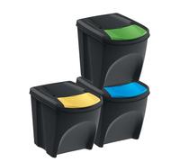 Sorting Bins Recycling Segregation Waste Stackable Lidded Black bin 20L 25L Home Office Dustbins Set Black Color Lids (3x25L)