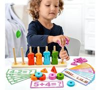 Sorting Stacking Toys, Rainbow Rings Wooden Learning Toys, Shapes Matching Learning Toys for Kids, Classroom, Home, Kindergarten, Party, Gift, Child,