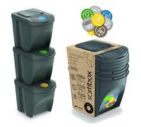 Set of 3 Sorting Waste Bin Recycling Segregation 3x 25L Stackable Lidded Sticker