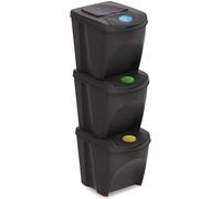 Sorting Waste Bin Set 3x 25L Segregation Recycling Colour Coded Lid Stackable HQ