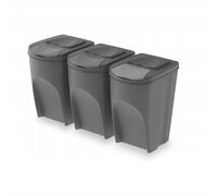 Sorting Waste Bin Set 3x 35L Trash Segregation Recycling Colour Coded Lids UK HQ