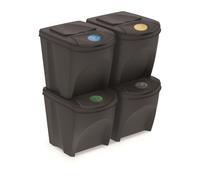 Sorting Waste Bin Set 4x 25L Segregation Recycling Colour Coded Lid Stackable HQ