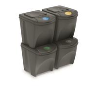 Prosperplast KEDEN Sortibox Set of 4 Recycling Bins, Grey, Volume 4 x 25L
