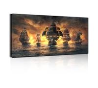 Sorventina Pirate Ship Decorations Art Prints- Pirate Wall Art, Nautical Sailboat Canvas Art Painting for Man Cave, Bar, Conquistador Poster Large Wall Art Pirate Pictures (40x20 Framed)