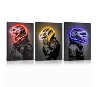 Sorventina Racing Superstar Wall Decor Canvas Prints- 3pcs Set Sports Painting Art Decor, Neon Racing Driver and Motorcycle Wall Art for Bedroom Living Room Home Decor, Wrap Framed(colorful, 12x16)