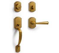 SORWDUERM 1 Pack Antique Brass Front Door Handle and Deadbolt Set Reversible Lever Entry Handleset with Lock and Key Single Cylinder