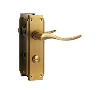 SORWDUERM 1 Pair Hanoverian Scroll Antique Brass Internal Door Handles,Short Bathroom Lever Set for Interior Wooden Doors,Fits Standard UK Door,Zinc Alloy