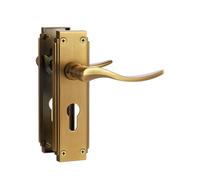 SORWDUERM 1 Pair Hanoverian Scroll Antique Brass Internal Door Handles,Short Euro Lock Lever Set for Interior Wooden Doors,Fits Standard UK Door,Zinc Alloy