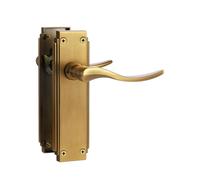 SORWDUERM 1 Pair Hanoverian Scroll Antique Brass Internal Door Handles,Short Latch Lever Set for Interior Wooden Doors,Fits Standard UK Door,Zinc Alloy