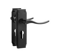 SORWDUERM 1 Pair Hanoverian Scroll Black Internal Door Handles,Short Euro Lock Lever Set for Interior Wooden Doors,Fits Standard UK Door,Zinc Alloy