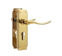 SORWDUERM 1 Pair Hanoverian Scroll Pvd Gold Internal Door Handles,Short Euro Lock Lever Set for Interior Wooden Doors,Fits Standard UK Door,Zinc Alloy