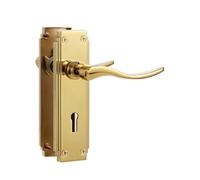 SORWDUERM 1 Pair Hanoverian Scroll Pvd Gold Internal Door Handles,Short Lock Lever Set for Interior Wooden Doors,Fits Standard UK Door,Zinc Alloy