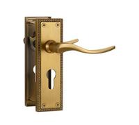 SORWDUERM 1 Pair Victorian Scroll Antique Brass Internal Door Handles,Short Euro Lock Lever Set for Interior Wooden Doors,Fits Standard UK Door,Zinc Alloy