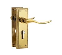 SORWDUERM 1 Pair Victorian Scroll Pvd Gold Internal Door Handles,Short Euro Lock Lever Set for Interior Wooden Doors,Fits Standard UK Door,Zinc Alloy