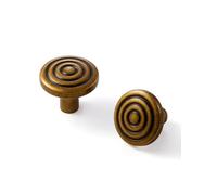 SORWDUERM 2 Pack Antique Brass Cabinet Knobs Brass Kitchen Solid Round Dresser Drawer Knobs Simple Cabinet Hardware for Cupboard Drawer Pulls Zinc Alloy