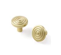 SORWDUERM 2 Pack Brushed Gold Cabinet Knobs Brass Kitchen Solid Round Dresser Drawer Knobs Simple Cabinet Hardware for Cupboard Drawer Pulls Zinc Alloy