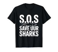SOS Save Our Sharks Marine Conservation Awareness Value Graphic T-Shirt, Men, Black, S