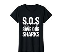 SOS Save Our Sharks Marine Conservation Awareness Value Graphic T-Shirt, Women, Black, M