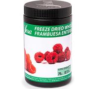 Sosa Chef Quality Freeze Dried Whole Raspberries. Ideal for chocolate bars, bon bons, pastry & dessert decoration. Full of flavor and color. Vegan. Gluten-Free. Sosa Premium Cook Ingredients. 75g