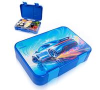 sosame® Children’s Divided Lunch Box, Multi-Compartment Bento Style Container for Packed Lunches, BPA Free & Dishwasher Safe Perfect for School, Nursery, Keeps Food Separate & Fresh (Blue-Car)