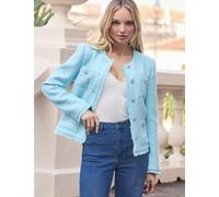 SOSANDAR Bou mbellished Button Collarless Jacket Blue
