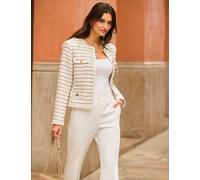 SOSANDAR Bouclé Striped Collarless Jacket Camel Mix