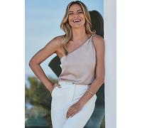 Sosandar Champagne Gold Satin Asymmetric One Shoulder Top Champagne