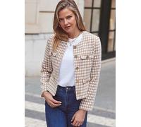 Sosandar Natural Dogtooth Print Collarless Jacket Gold