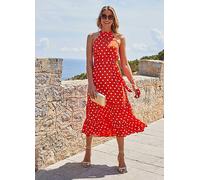 Sosandar Orange Spot Print Keyhole Detail Midi Dress Orange