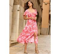 SOSANDAR Paisley Square Neckline Midi Tiered Dress Orange Mix