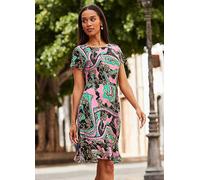 Sosandar Pink Baroque Print Ruffle Hem Tie Waist Dress Pink