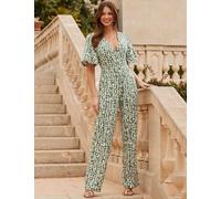 SOSANDAR Spot Print Belted Short Sleeve Jumpsuit Green