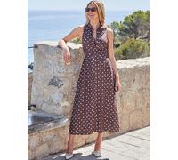 SOSANDAR Spot Print Linen Blend Midi Shirt Dress Brown Mix