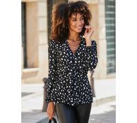 SOSANDAR Spot Print Tie Front Plissé Top Black Mix
