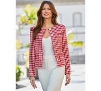 Sosandar Women's Dogtooth Textured Gold Button Jacket - 12 - Red Mix, Red Mix