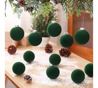 Sosation 12 Pcs Green Velvet Christmas Ball Ornaments 3.14" Glass Christmas Tree Ball Ornaments Xmas Balls Set for Holiday Wedding Thanksgiving Halloween Chrismas Party Decor