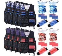 Sosation 12 Sets Tactical Vest Kit Compatible with Nerf Party Favor Accessories, Face Mask Wrist Ammo Holder Toy Gift Supplies (Orange and Blue)