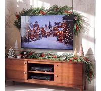 Sosation 2 Pcs Christmas TV Stand Artificial Garland Set Norfolk Pine Decor | 6 ft and 3 ft Christmas Artificial Norfolk Pine Garland, with Pinecones and Red Berries, for TV Stand Mantel Shelf Fireplace
