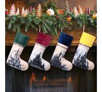 Sosation 4 Pack Magic College Styles Christmas Stockings 18 Inch Multicolor Christmas Stockings Castles Personalized Four Socks for Holiday Decoration Friends Gift Movie Character Cosplay