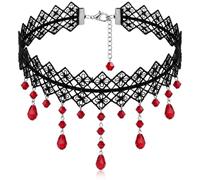 Sosation Gothic Blood Drop Fringe Necklace for Women, Adjustable Vintage Black Red Crystal Choker Punk Style Beaded Necklaces Goth Vampire Clavicle Halloween Cosplay Accessories Jewelry Gift Decor