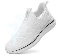 Sosenfer Shoes Men's Slip On Trainers Fitness Trainers Breathable Without Laces Walking Shoes Hands-Free Leisure Slip-On Shoes, White, 8 UK