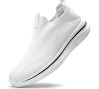 Sosenfer Trainers Men Slip on Sneaker Men No Laces Lightweight and Breathable Men Sports Shoes Gym Jogging Shoes-BAISE-45 White